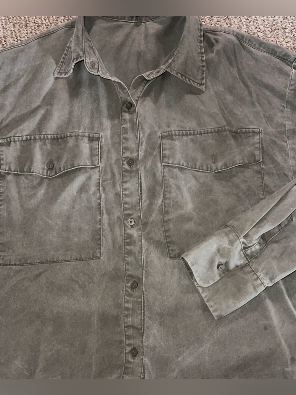 Express Faded Olive Button-Front Utility Shirt